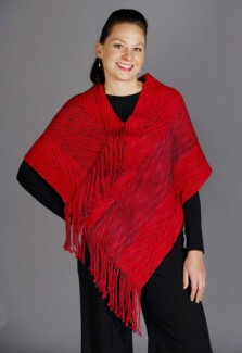 Fringed Poncho - Color: Royal Red